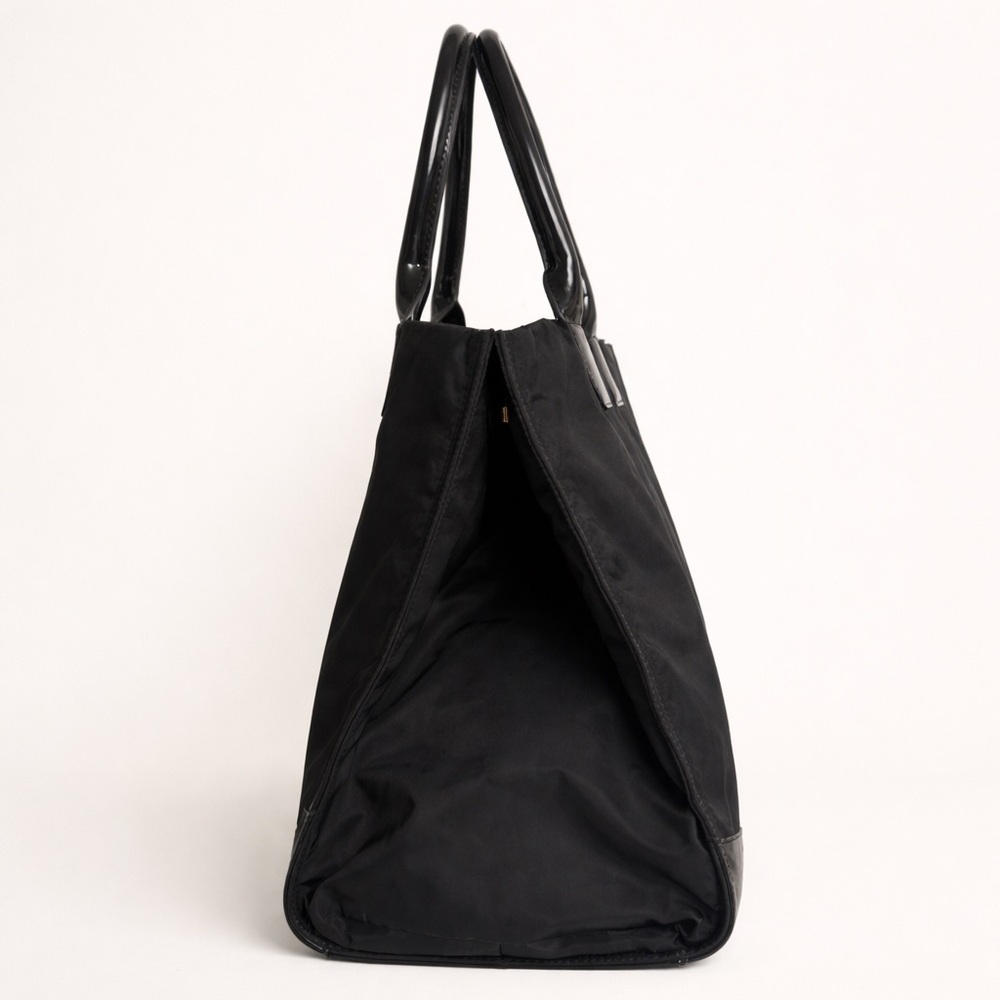 Tory Burch Large Ella Tote Black Nylon Patent Logo Shoulder Bag - Picture 3 of 8